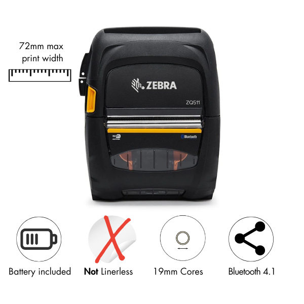 Zebra ZQ511 direct thermal mobile printer /Bluetooth 4.1, includes stnd battery, EMEA certs (ZQ51-BUE000E-00)